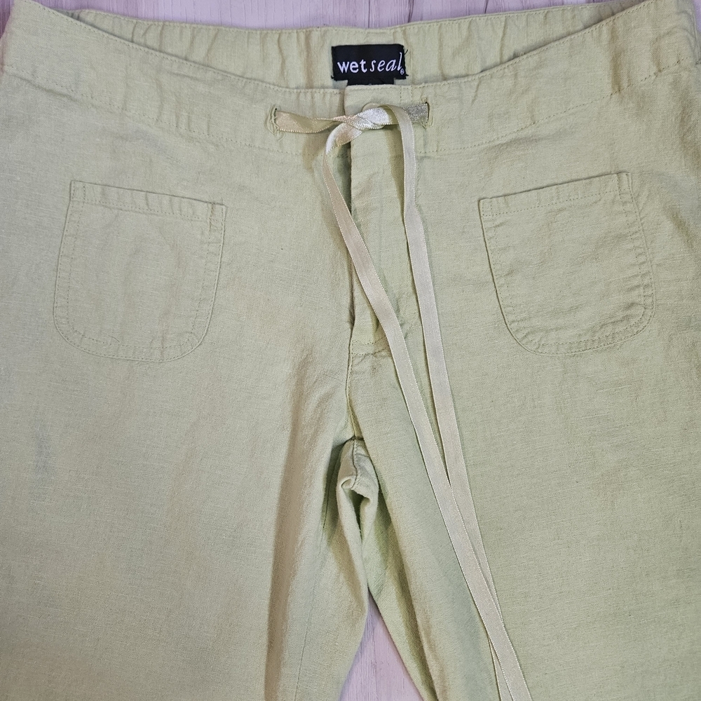 Wet Seal Vintage Y2K Linen Blend Wide Leg Drawstring Pants Light Green Juniors-3 - Picture 5 of 9